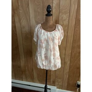 Elena Baldi Italy Womens Silk Floral Bubble Hem Blouse Pink White Large ART